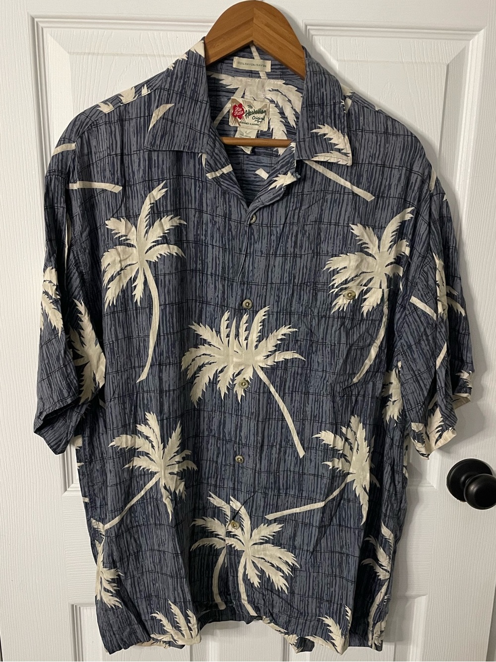 Vintage Hilo Hattie The Hawaiian Original Palm Tree Aloha Shirt Size L 24x29
